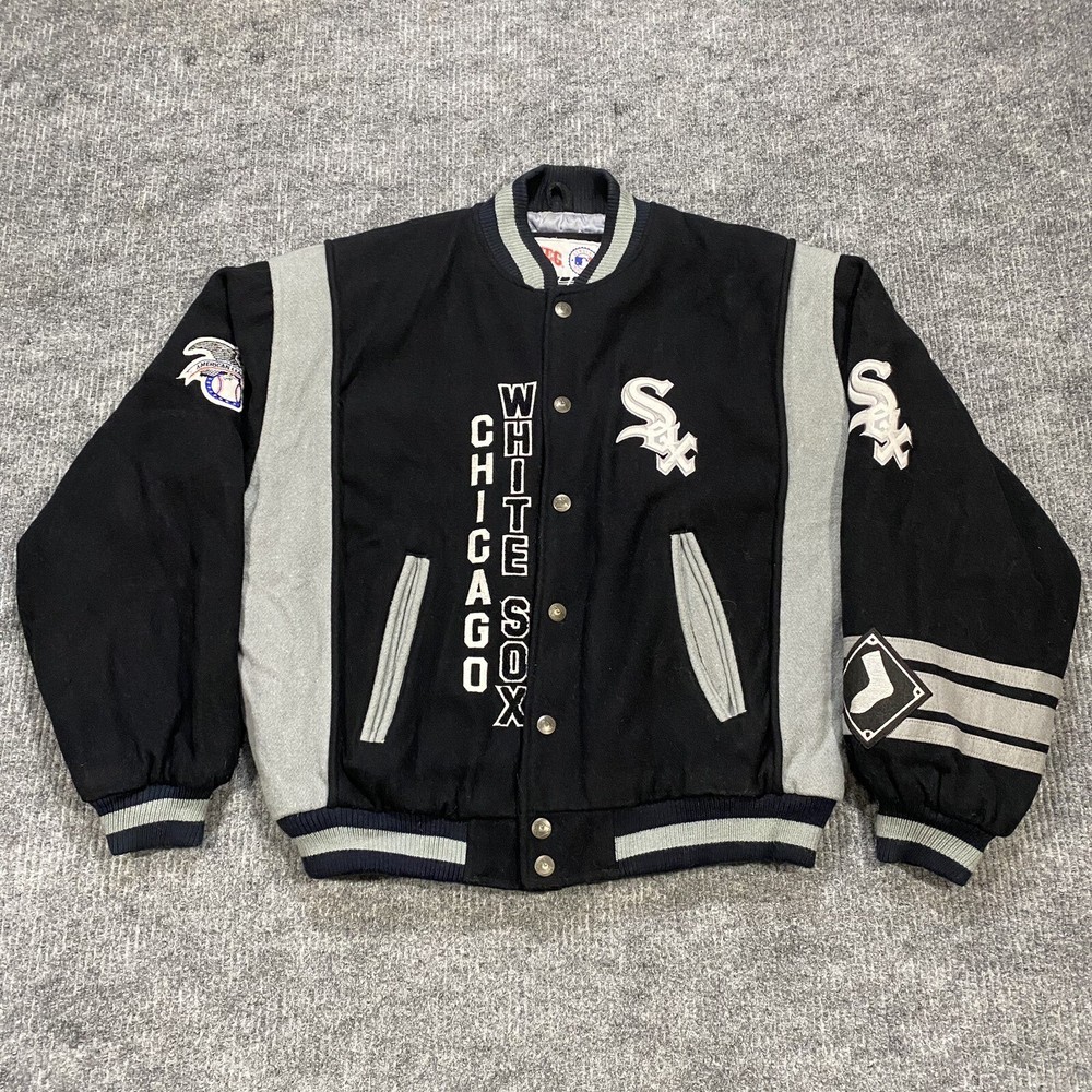 Vtg 80s 90s Chicago White Sox World Series Leather Wool Nutmeg Coat Jacket Sz L