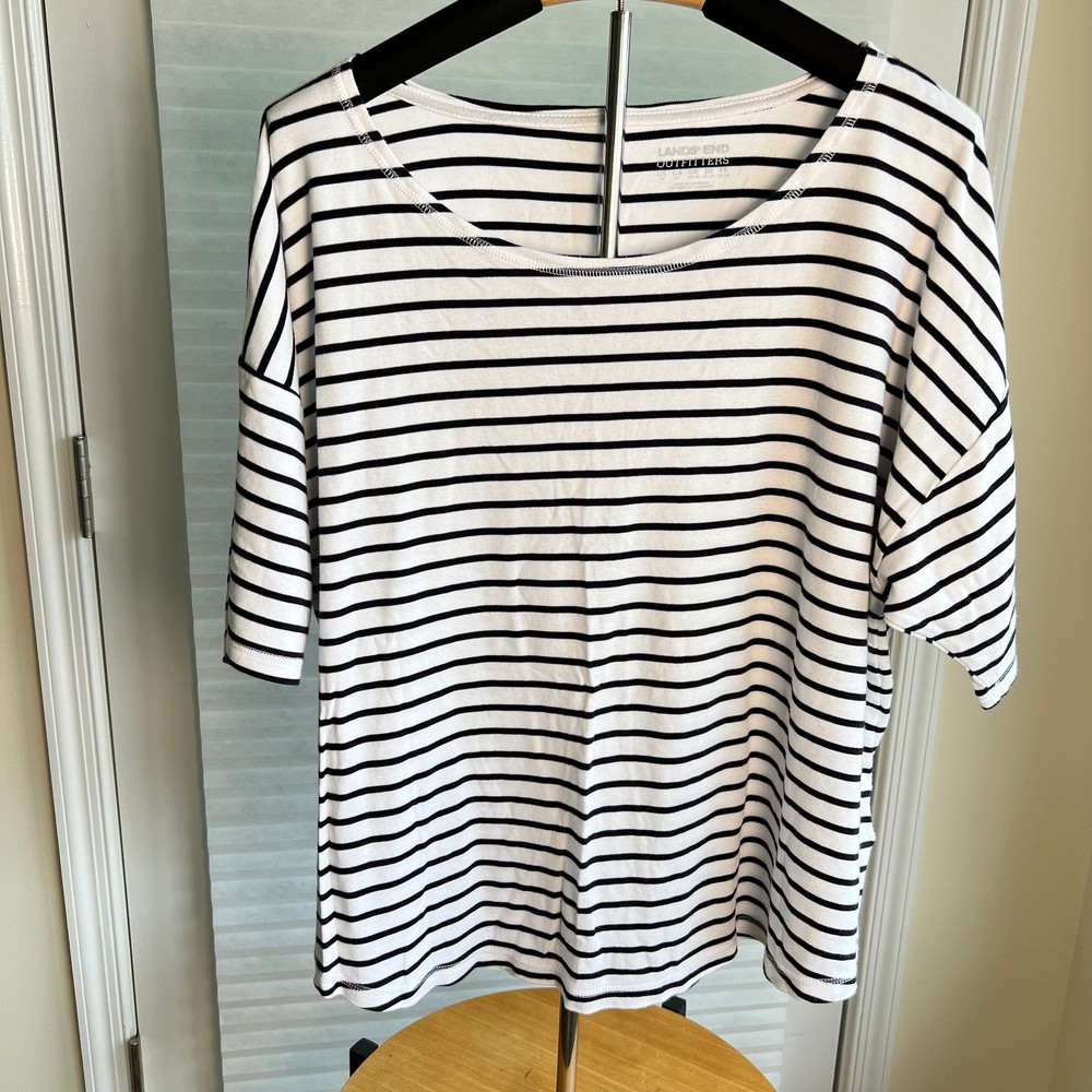LANDS END White Navy Breton Stripe Short Sleeve T-Shirt Womens 2X Beachy