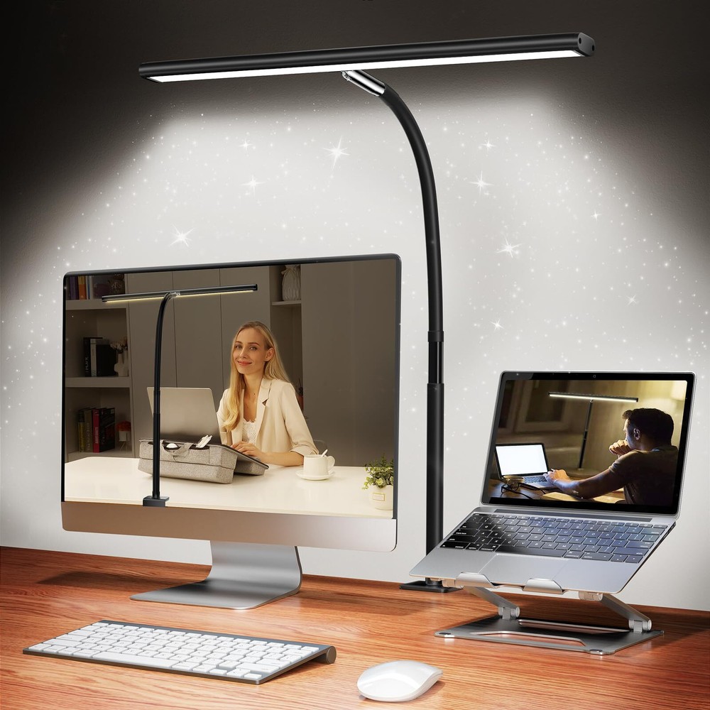 LED Desk Lamp for Office Home, Eye-Caring Desk Light with Stepless Dimming Ad...