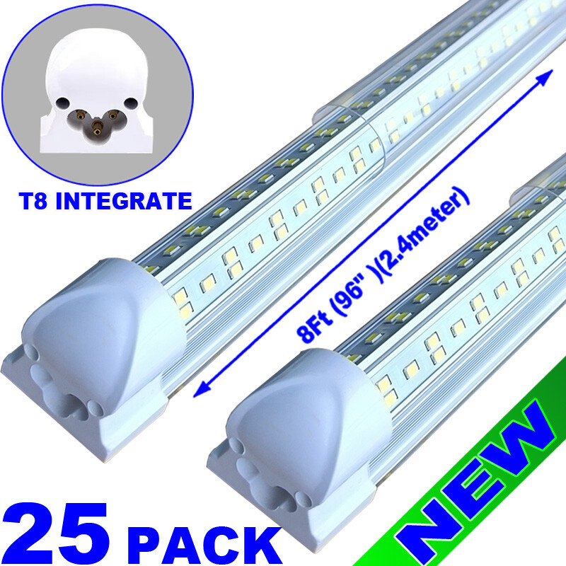 25/Pack 8Ft LED Shop Light T8 Linkable Ceiling Fixture 144W Daylight 6500K Clear