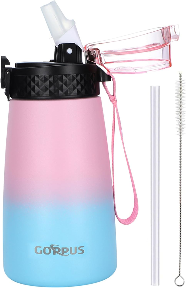 12 Oz Kids Water Bottle with Straw Lid & Spout Lid Vacuum Insulated Stainless St