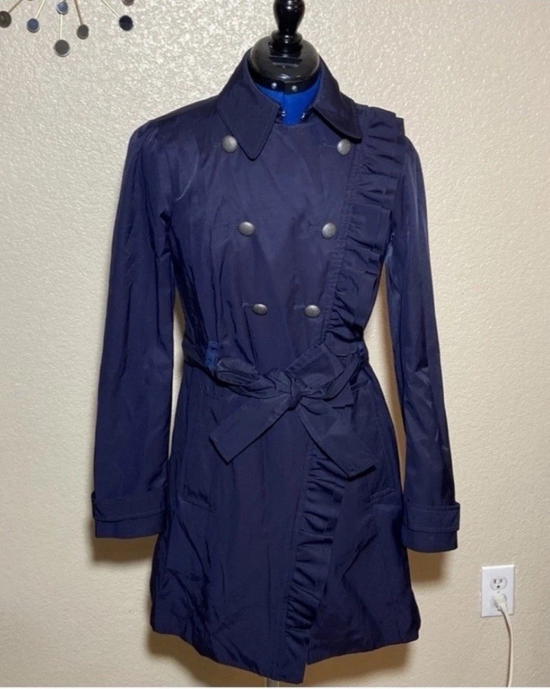 Anthropologie Elevenses   Navy  Double Breasted Belted Mid Length Trench Coat-image