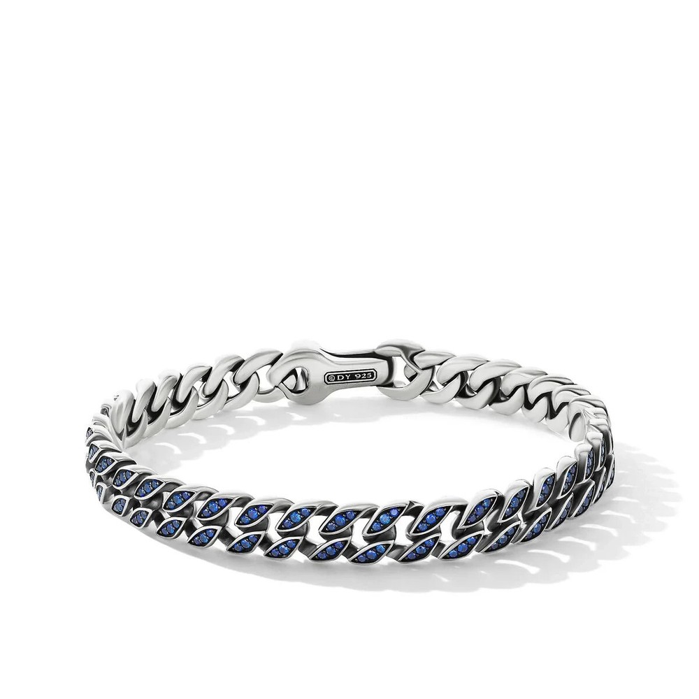 David Yurman 8mm Curb Chain Bracelet, made with blue sapphire + Links.