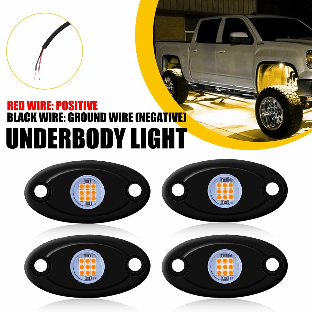 4Pcs Amber LED Rock Light Pods Underbody Glow Lamp Offroad SUV Pickup Truck UTV