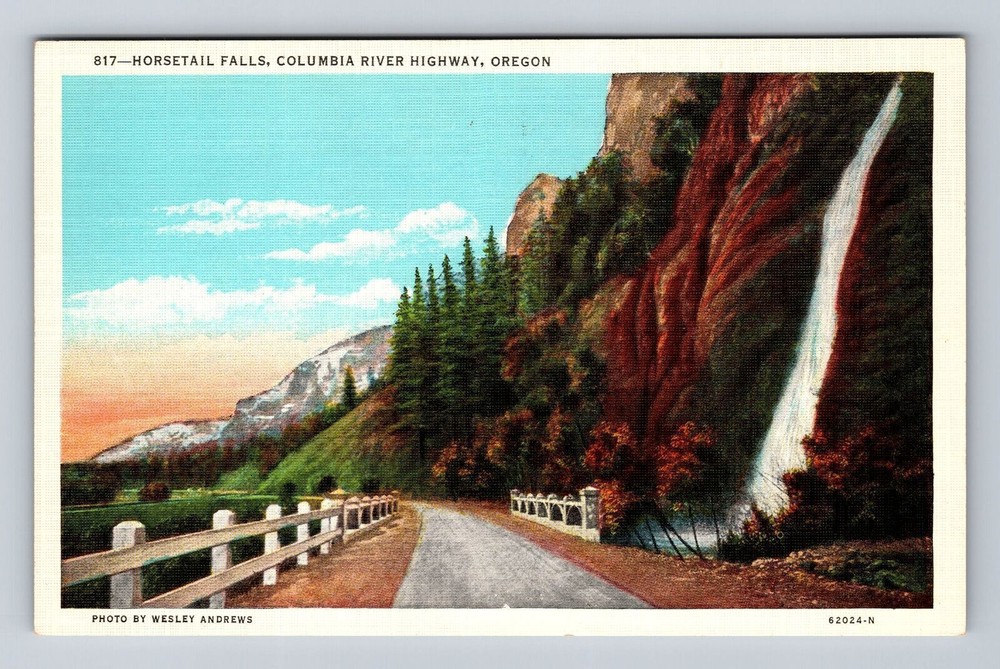 Vintage Antique Horsetail Falls Columbia River Highway Oregon Postcard