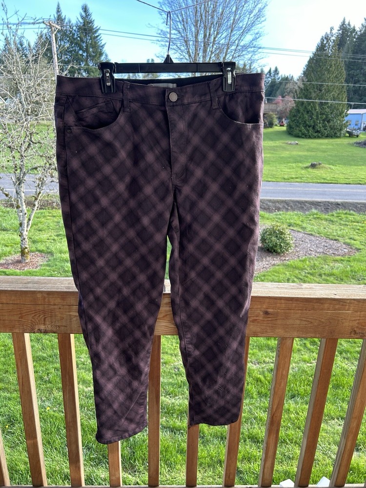 Wit & Wisdom Plaid High Waist Ankle Skinny Pants in Cabernet Purple Size 16