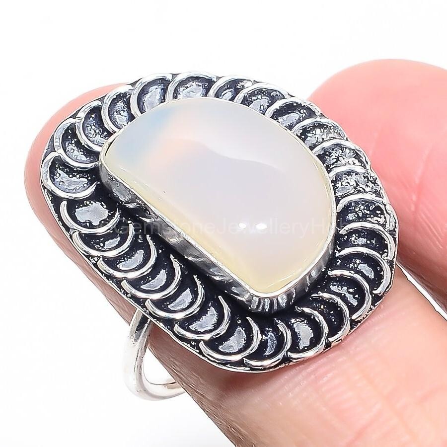 Black Friday Sale Sterling Silver chalcedony Gemstone New Band Wife Ring US 9