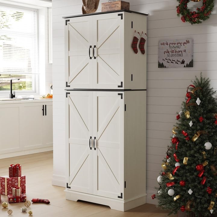 72 Inch Sunny Heart Kitchen Pantry Cabinet with Adjustable Shelves and Doors for Organized Storage