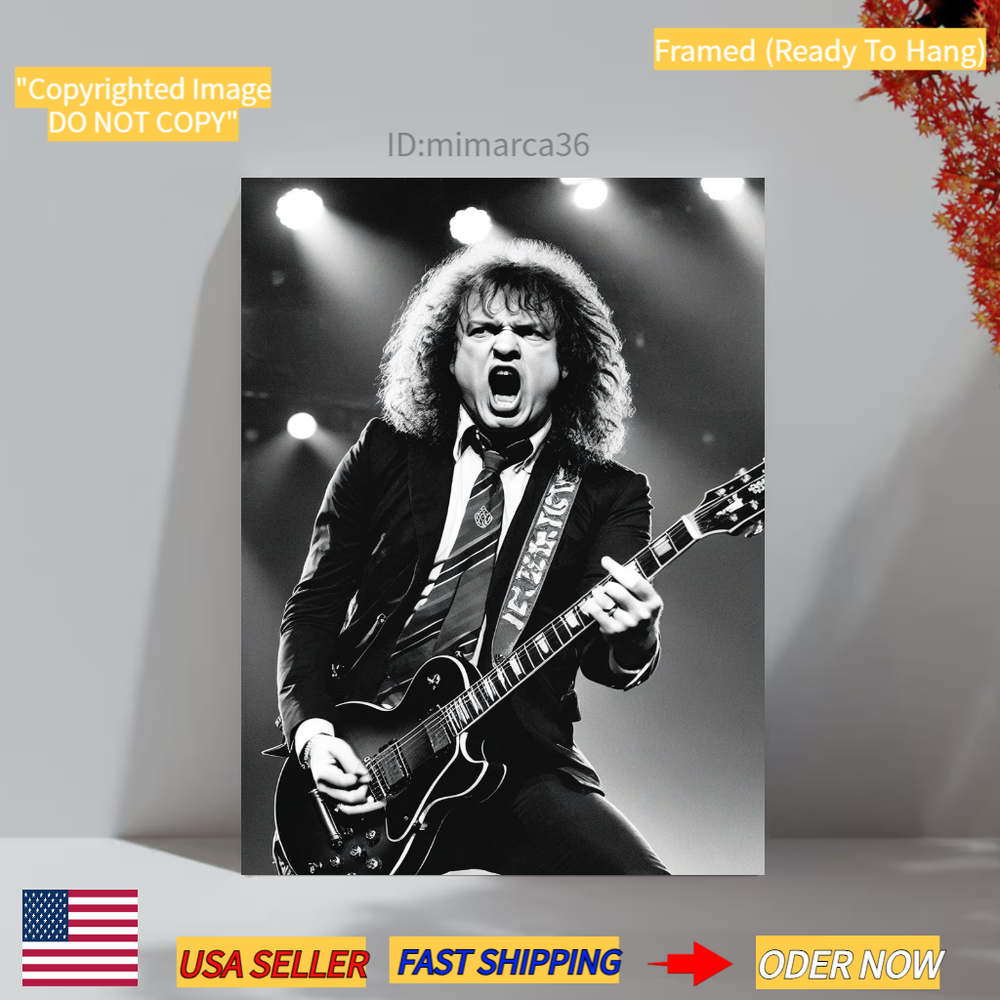Angus Young ACDC Concert Photo Print on Canvas Wall Art Rock Star Music - framed
