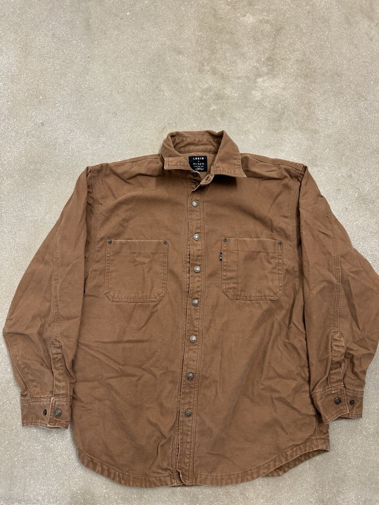 Vintage Lakin & McKey Mens Brown Plaid Flannel Lined Canvas Jacket Size L