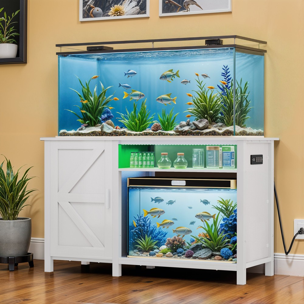 55-75 Gallon Heavy Duty White Wood Aquarium Stand with Storage