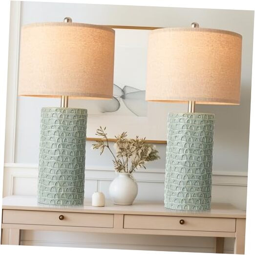 23-Inch Modern Ceramic Table Lamp Set of 2 for Living Room in Rustic Style  
