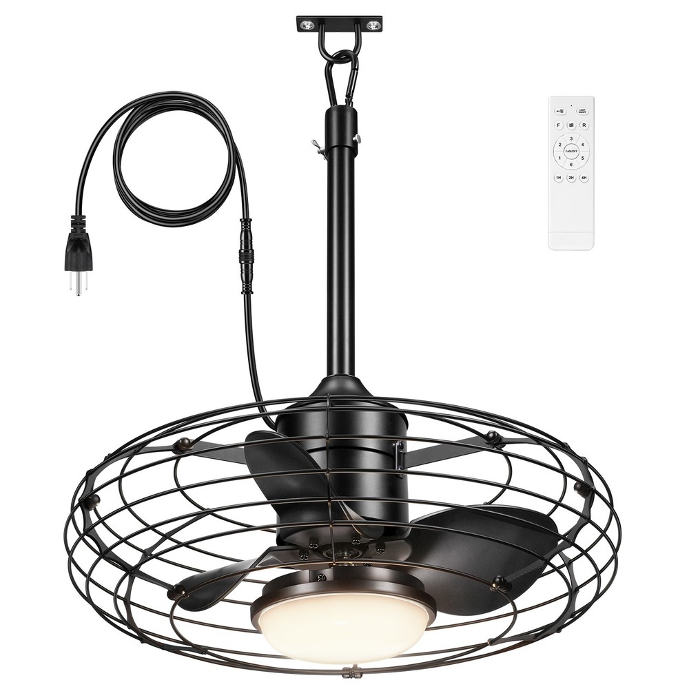 Outdoor Ceiling Fans with Light & Remote 20 Inch Wet Rated Caged LED Hanging Fan