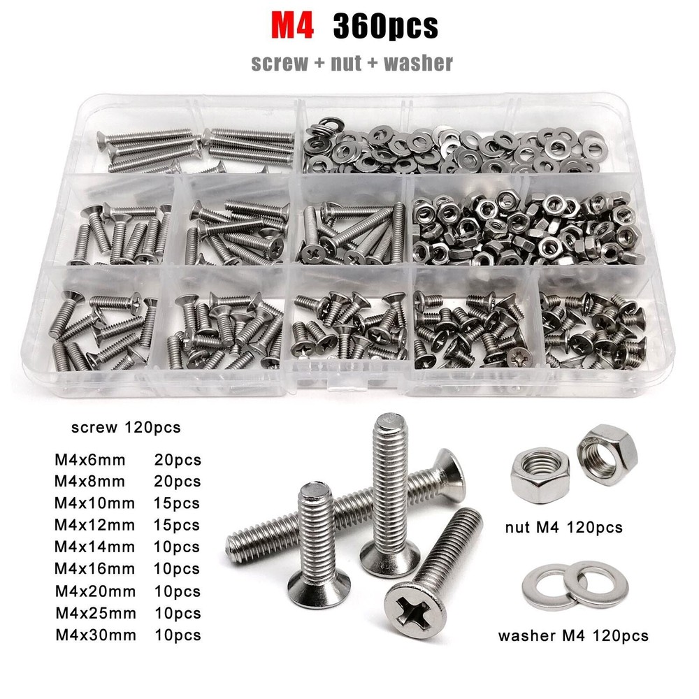 M1.6-M8 Phillips Flat Countersunk Head Screw Bolt Set Kit 304 A2 Stainless Steel