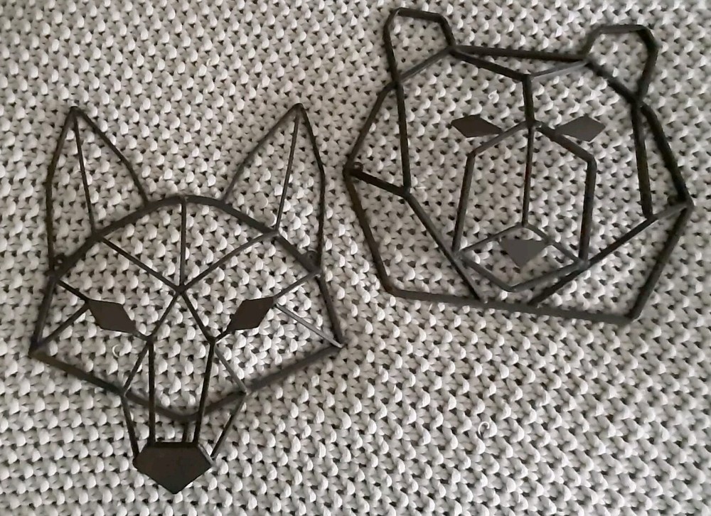 Set of 2 Metal 3D Wall Art Bear Head & Wolf Face Rustic Sculpture 16