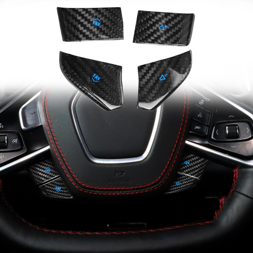 Steering Wheel Button Cover Carbon Fiber For Chevrolet Corvette C8 20-22 Blue