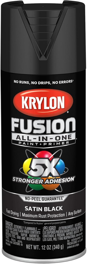 Krylon Fusion All In One Spray Paint 5x stornger 12 Oz, Black