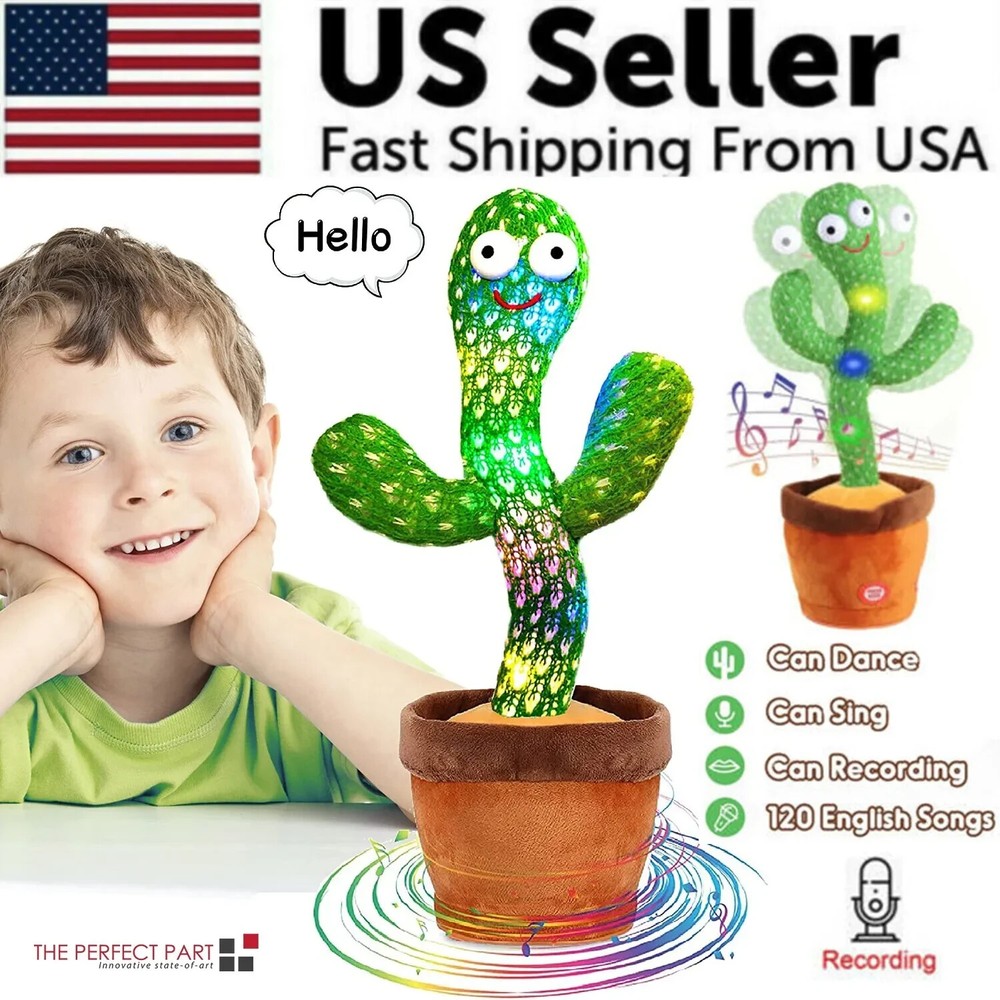 Dancing Cactus Repeat Talk Sing Glow Interactive Plush Toy for Kids New +