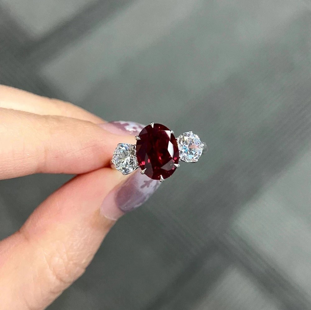 5.00 Ct Oval Cut Certified Natural Ruby Diamond Wedding Ring Real 14k White Gold