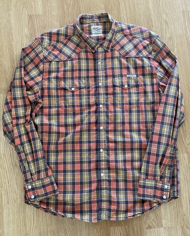 Lucky Brand Distinctive Western Mens Long Sleeve XL Plaid Pearlsnap Shirt