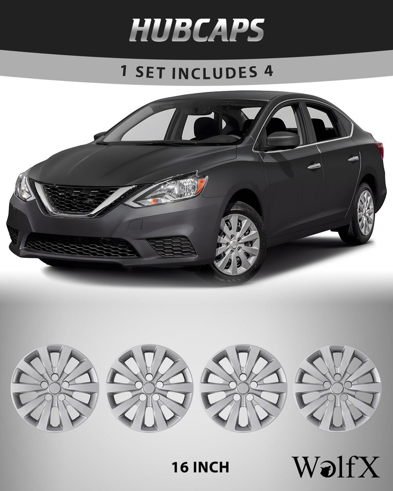 2013-2019 Nissan Sentra 16 Inch Snap-On Silver Wheel Covers Full Rim Hubcaps  