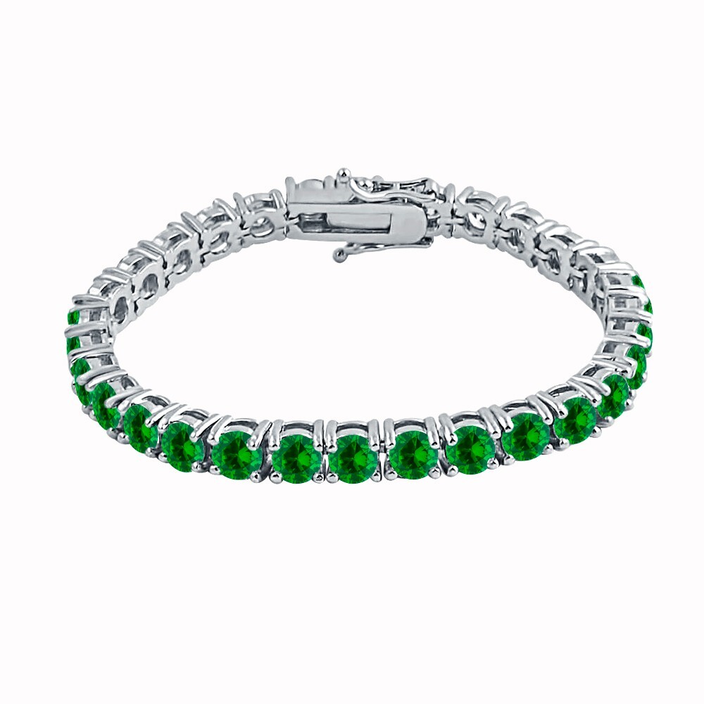 Women's 14K White Gold Plated Round Emerald Tennis Bracelet 14 CTW Gift