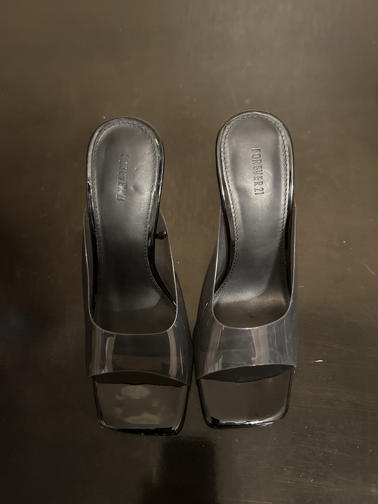 Forever 21 Clear Heel Mules with Black Soles - Women's Size 5.5