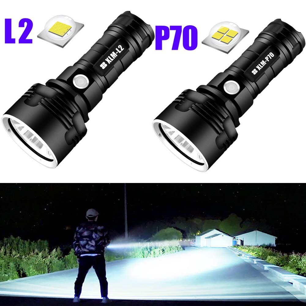 P70 L2 LED Tactical Flashlight High Brightness USB Rechargeable