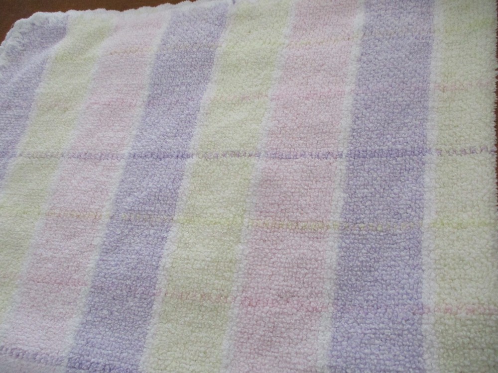 KOALA Baby Blanket Lovey Plush Chenille Yellow Purple Pink Stripe Scallop 30x40