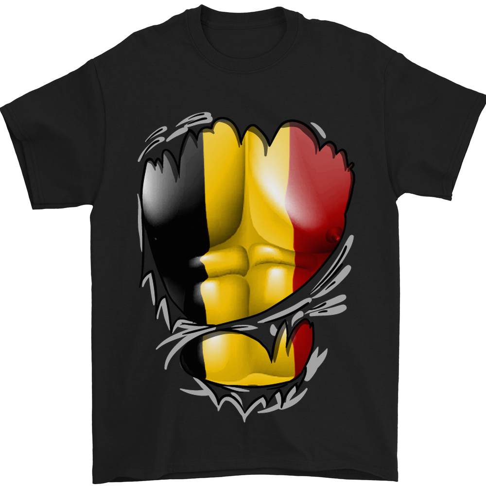 Gym Belgian Flag Ripped Muscles Belgium Mens T-Shirt 100% Cotton