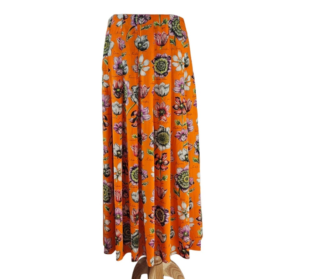 Gucci Orange Floral Printed Silk Pleated Midi Woman Skirt