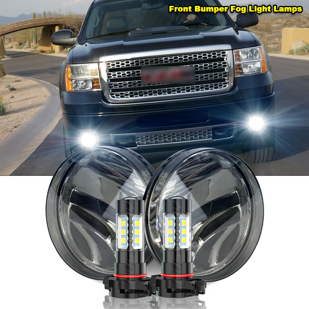 LED Fit for 2007-13 GMC Sierra 1500 2500HD 3500HD Front Fog Lights Bumper Lamps