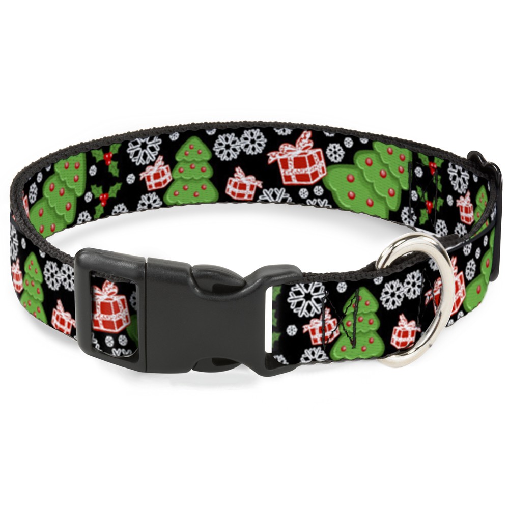 Plastic Clip Collar Christmas Collage Black/White/Green/Red Medium 11-16.5
