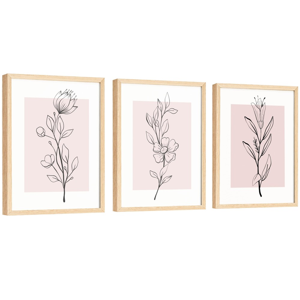 Pink Botanical Wall Art - 12x16 Pink Flower Wall Art Blush Floral Prints, Min...