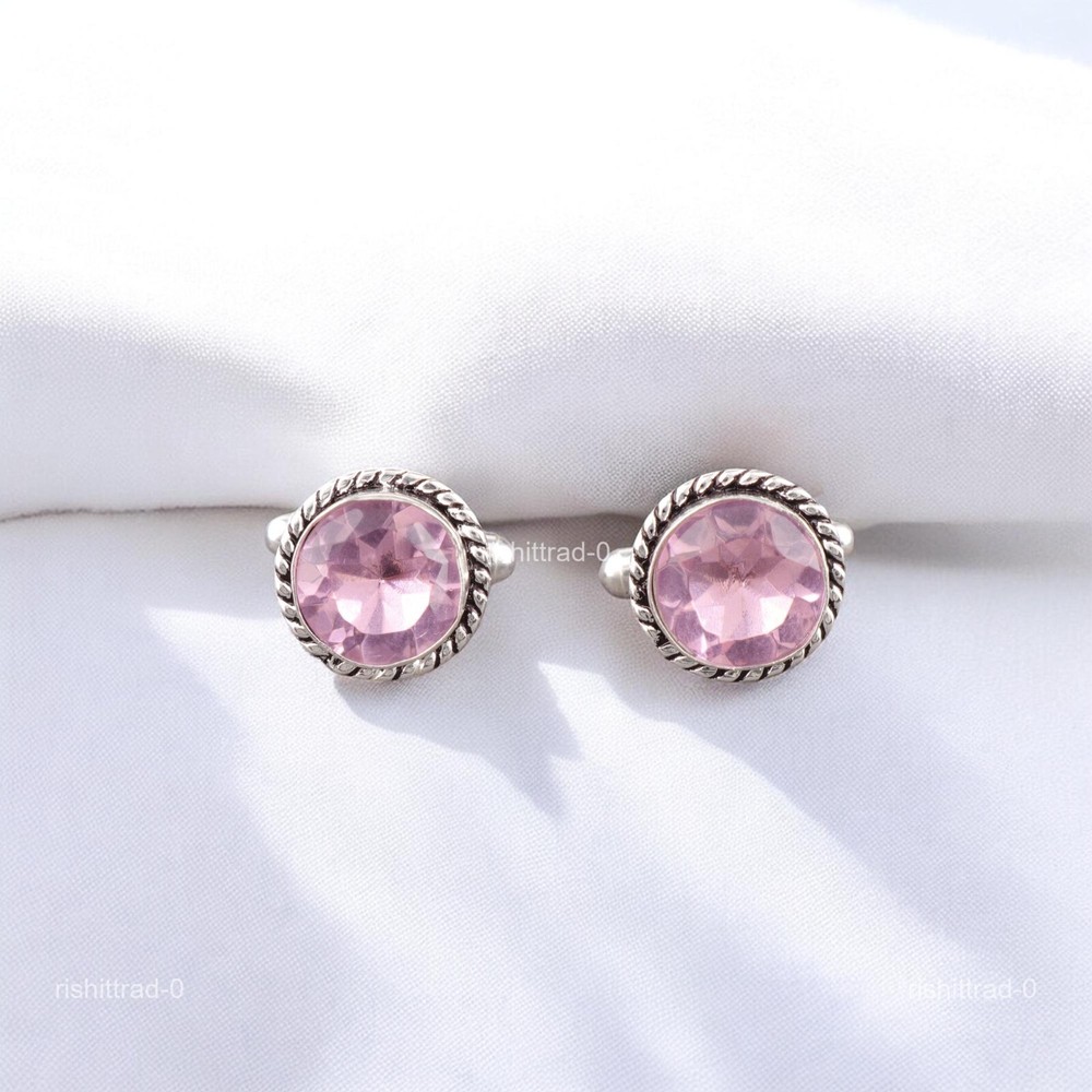 Cyber Monday Sale Sterling Silver Morganite Stone Pink Classic Cufflinks Jewelry-image