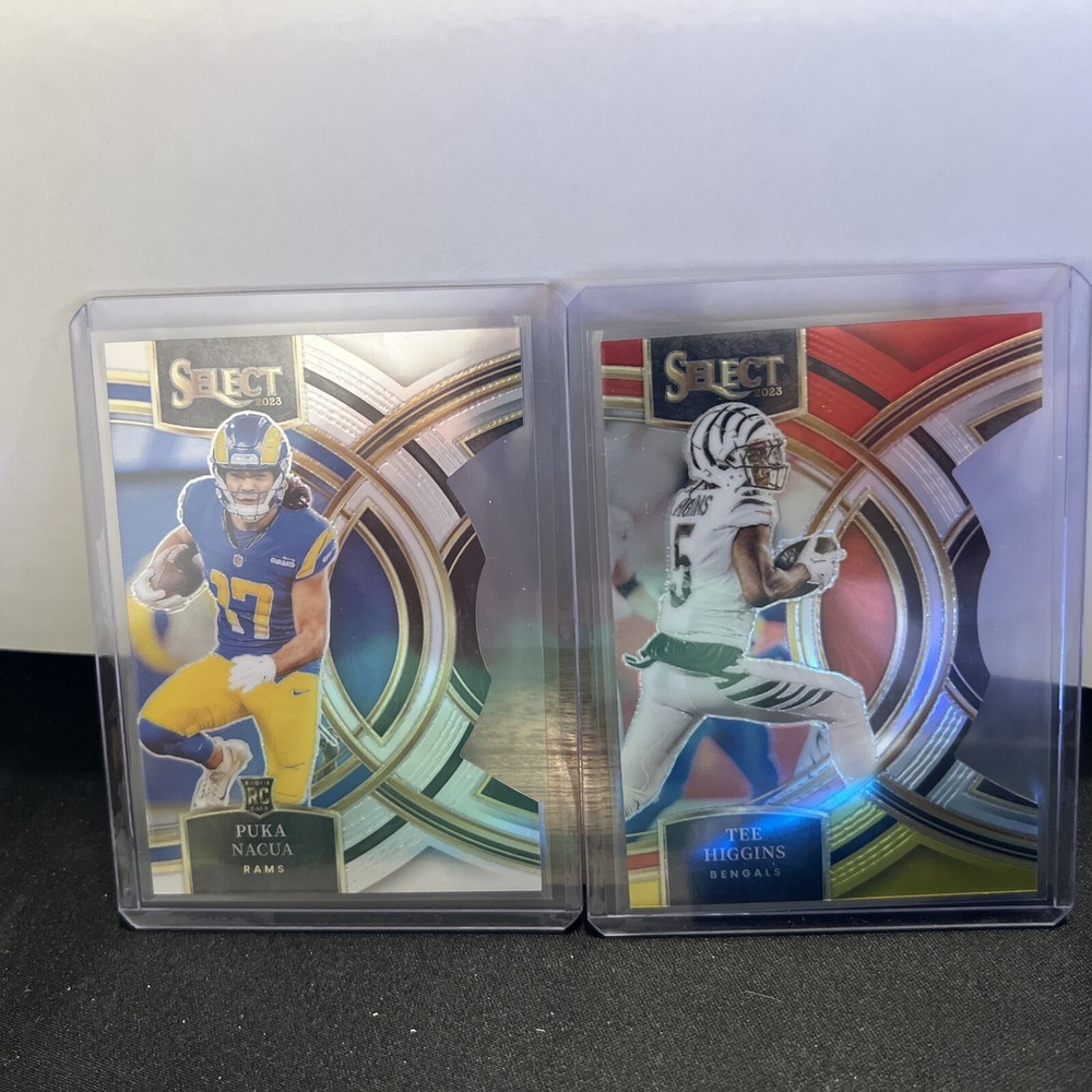 2023 Select Premier Level silver PUKA Rookie & red/yellow Die-Cut TEE HIGGINS