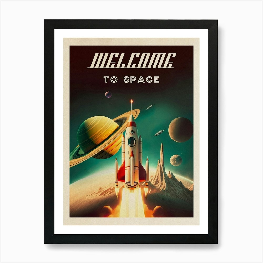 Welcome to space — Vintage retro sp Framed Wall Art Poster Canvas Print Picture