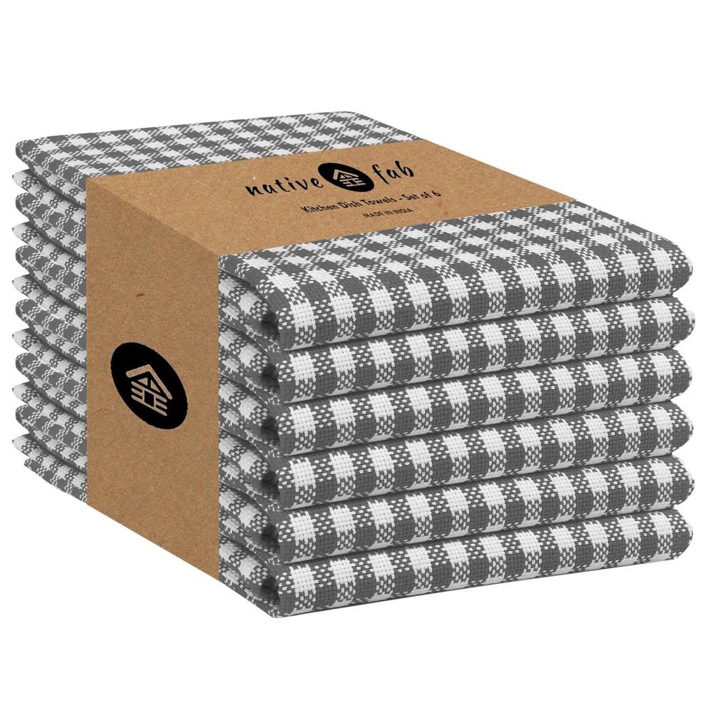 Gingham Kitchen Towels 6 Pack, 100% Cotton 16x26 Inches, Super Absorbent & Washable Dish Cloths