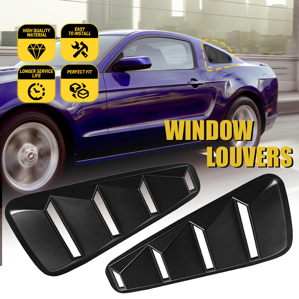 For 2005-2014 Ford Mustang Pair Car Side Window Louvers Scoop Cover Vent Black