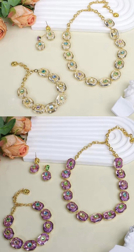 Multicolored rainbow Gold mix cuts jewellery With Crystals