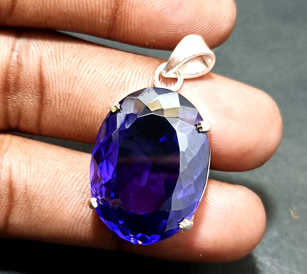 97.75 Ct Natural Purple  Zircon Pendant 925 Sterling Silver Oval Cut Gemstone