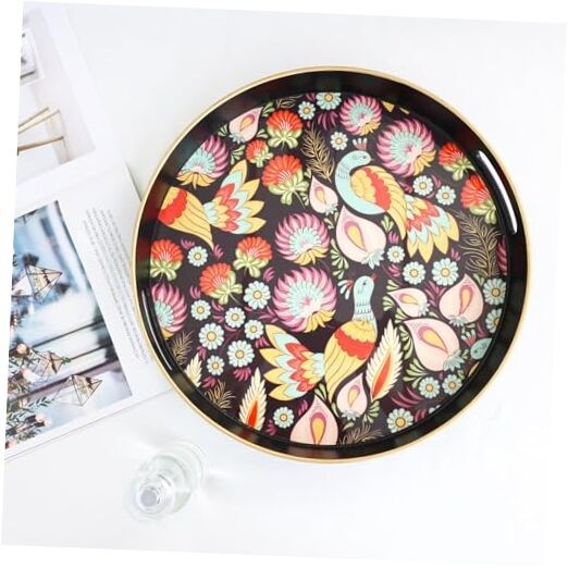 Lacquered Peacock Decorative Serving Tray with Handles 13 Inch Coffee Table
