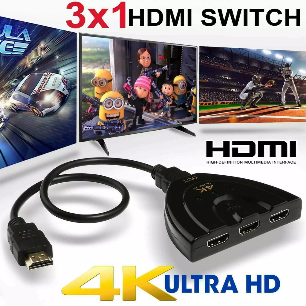 2K 4K 3-in-1 HDMI Switch Hub Splitter for Ultra HD HDTV