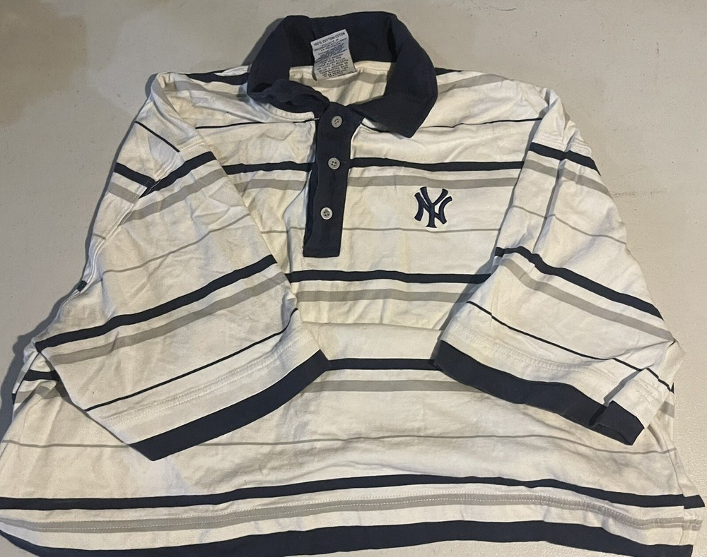 New York Yankees polo shirt white grey and blue pin stripes size extra large