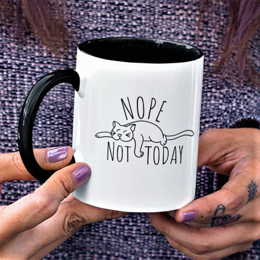 Nope Not Today Lazy Cat Funny Inspirational Coffee Cup For Cat Lover Holiday