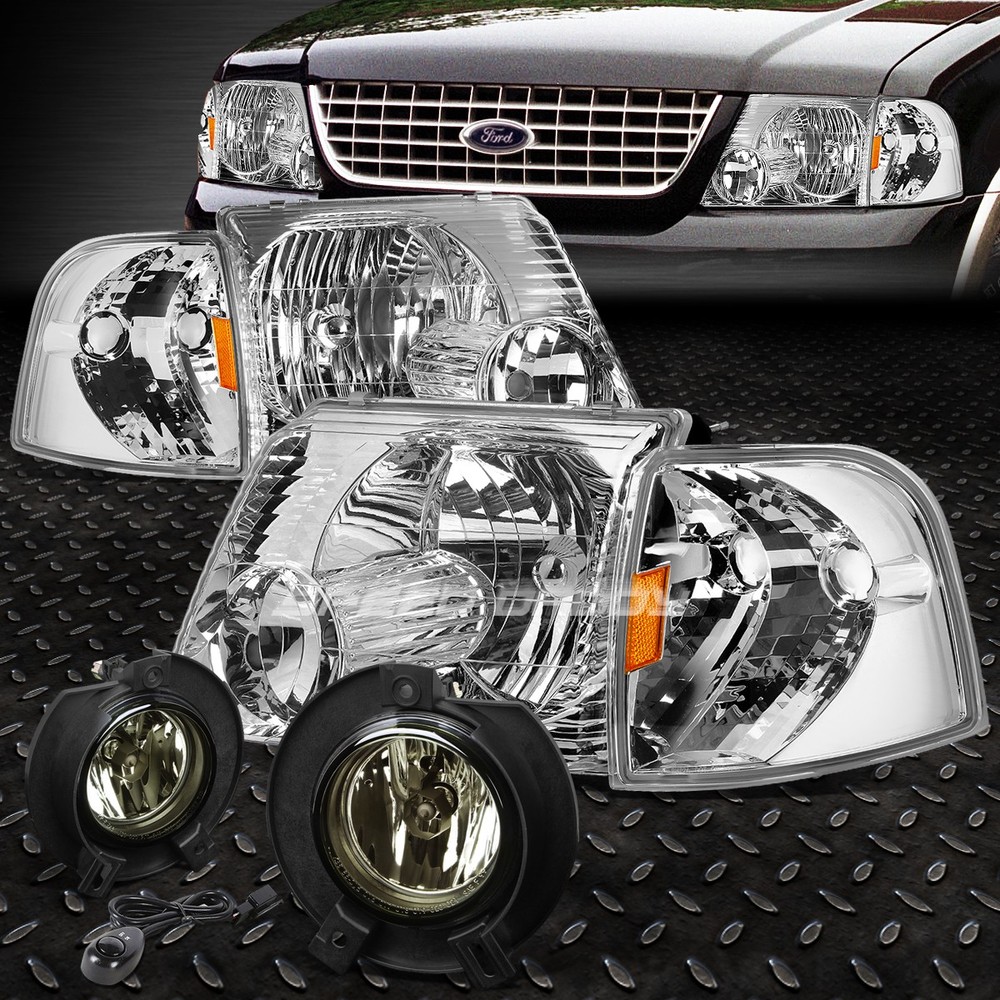 Chrome Housing Headlight with Amber Corner Signal and Smoked Fog Lights for 02-05 Ford Explorer