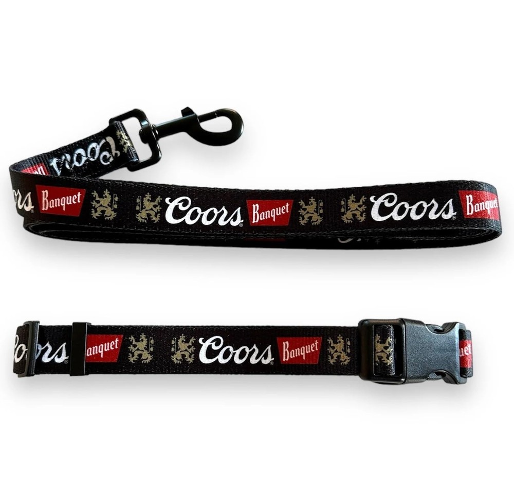 Coors Banquet Pattern Premium Collar and Leash Combo with D-Ring