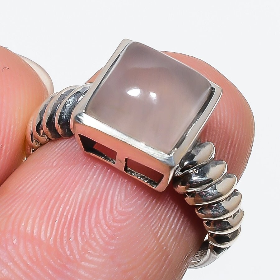 Halloween Deal Natural Rose Quartz Solid Sterling Silver Cluster Ring Size 6.5