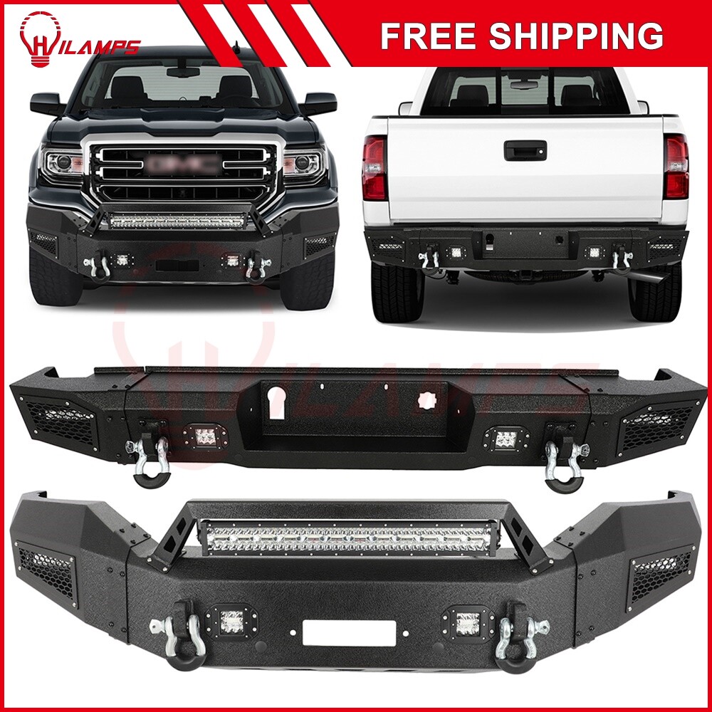 2016-18 GMC Sierra 1500 Black Powder-Coated Steel Bumper with LED Lights  