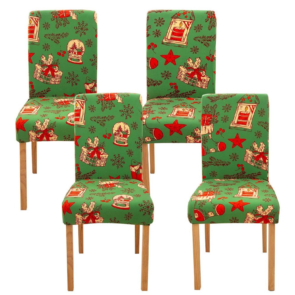 Christmas Chair Covers Set Of 4 For Dining Room Home Decor Green Clearance Sale-image